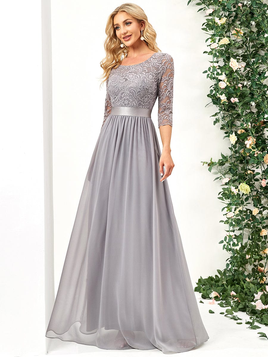 Elegant Round Neck A Line See-Through Lace Bridesmaid Dress