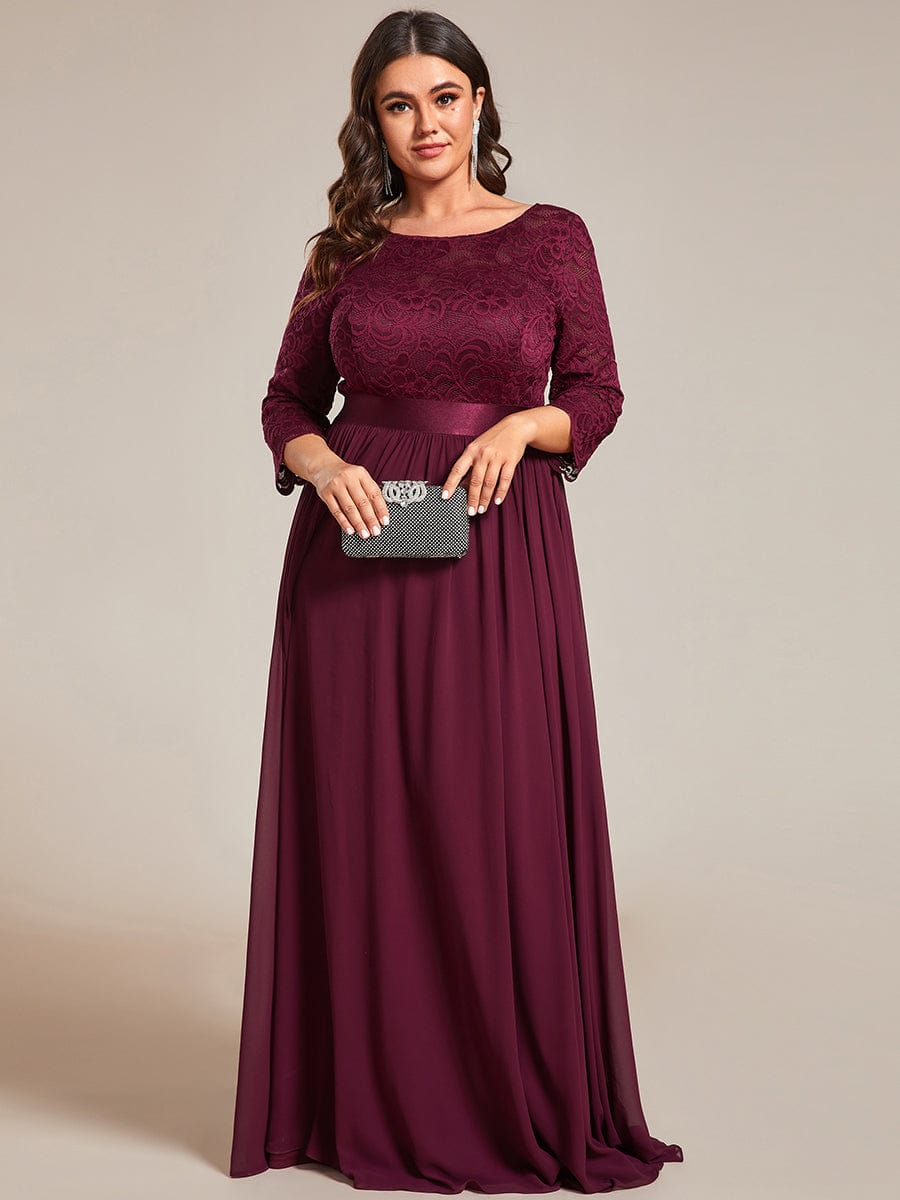 Plus Size See-Through Floor Length Lace Bridesmaid Dress With Half Sleeve