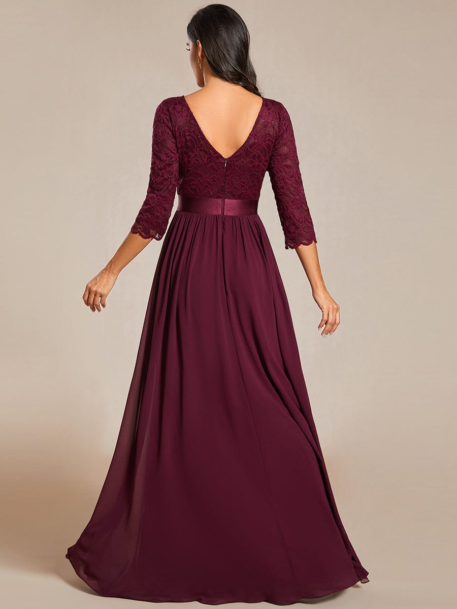 Elegant Round Neck A Line See-Through Lace Bridesmaid Dress