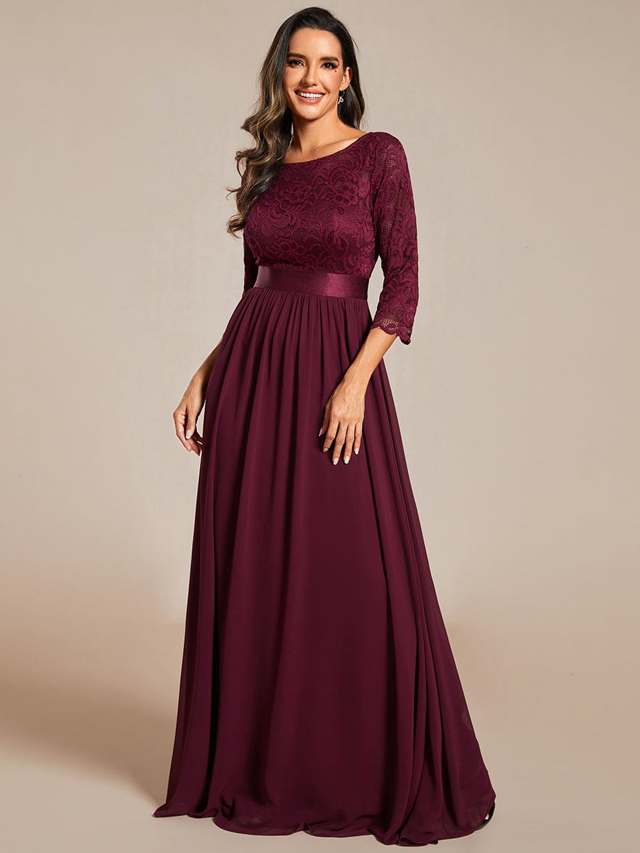 Elegant Round Neck A Line See-Through Lace Bridesmaid Dress