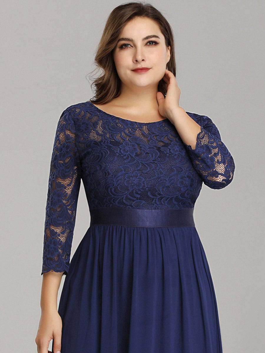 Plus Size See-Through Floor Length Lace Bridesmaid Dress With Half Sleeve