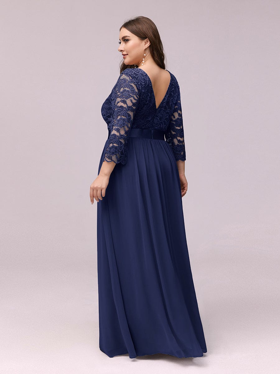 Custom Size Elegant Round Neck A Line See-Through Lace Evening Dress