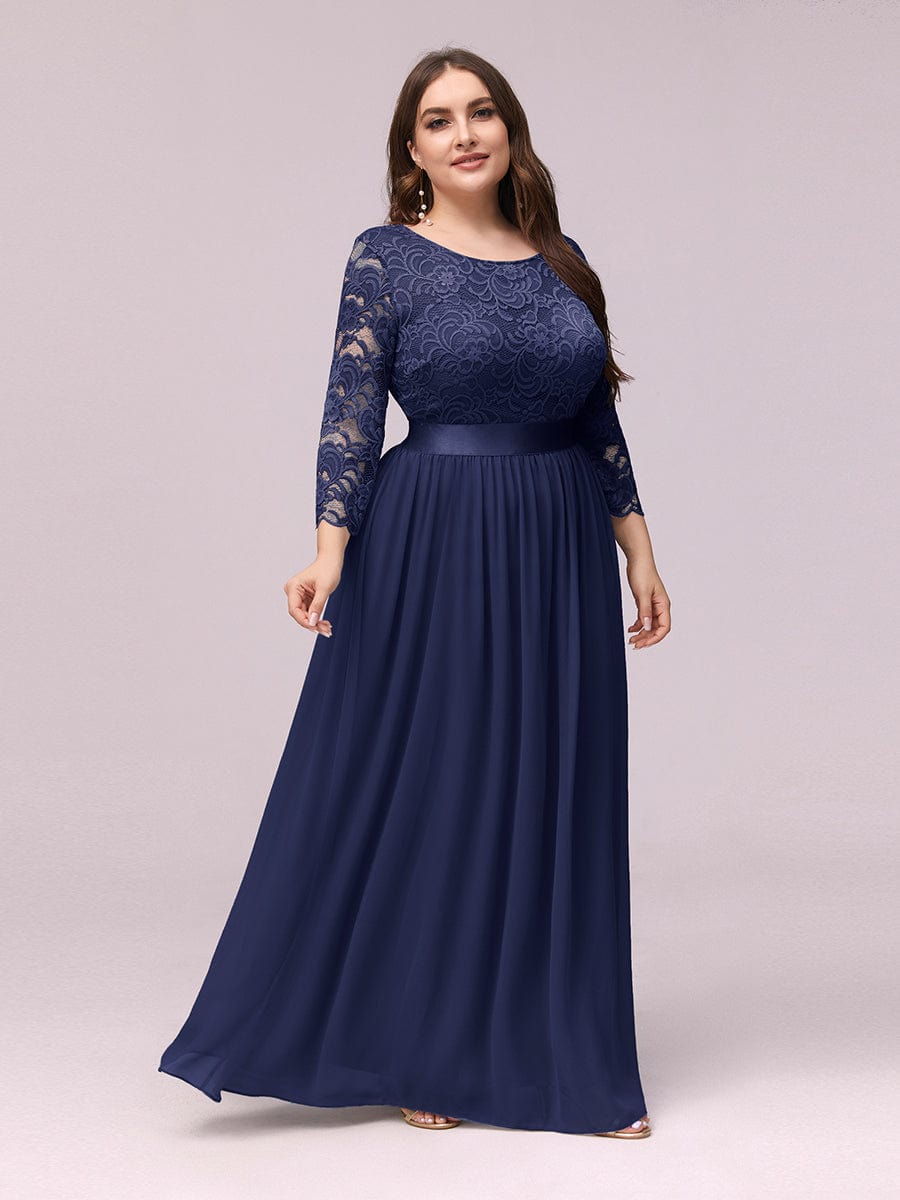 Plus Size See-Through Floor Length Lace Bridesmaid Dress With Half Sleeve