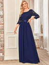 Elegant Round Neck A Line See-Through Lace Evening Dress-Navy Blue 3