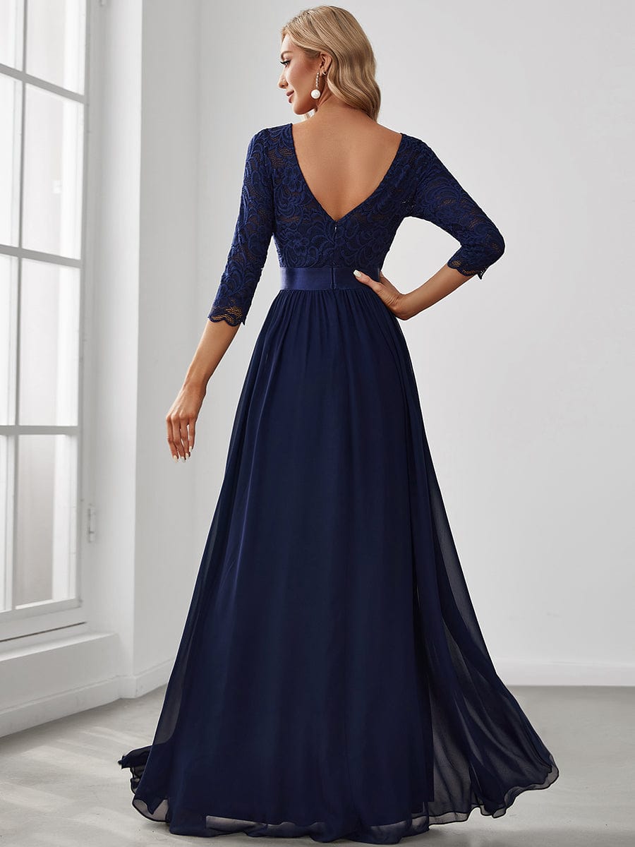 Elegant Round Neck A Line See-Through Lace Bridesmaid Dress