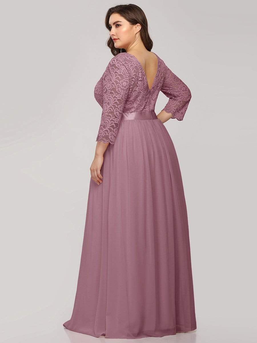 Elegant Round Neck A Line See-Through Lace Bridesmaid Dress