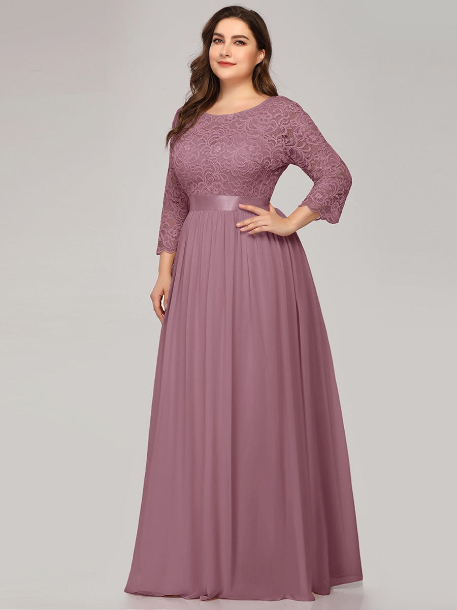 Plus Size See-Through Floor Length Lace Bridesmaid Dress With Half Sleeve