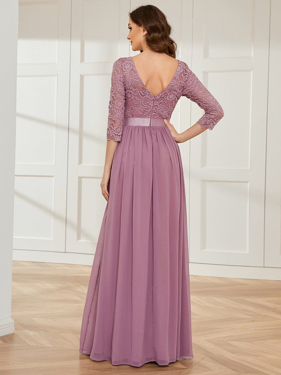 Elegant Round Neck A Line See-Through Lace Bridesmaid Dress