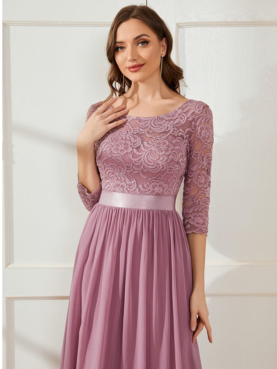 Elegant Round Neck A Line See-Through Lace Bridesmaid Dress