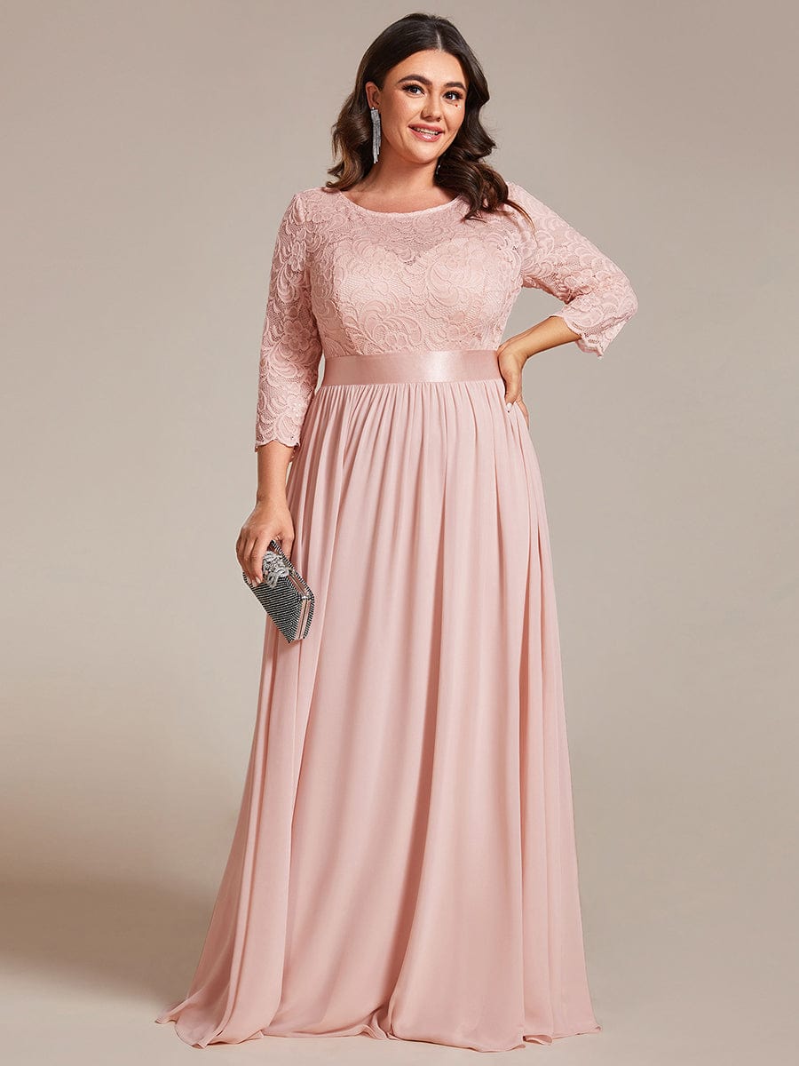 Plus Size See-Through Floor Length Lace Bridesmaid Dress With Half Sleeve