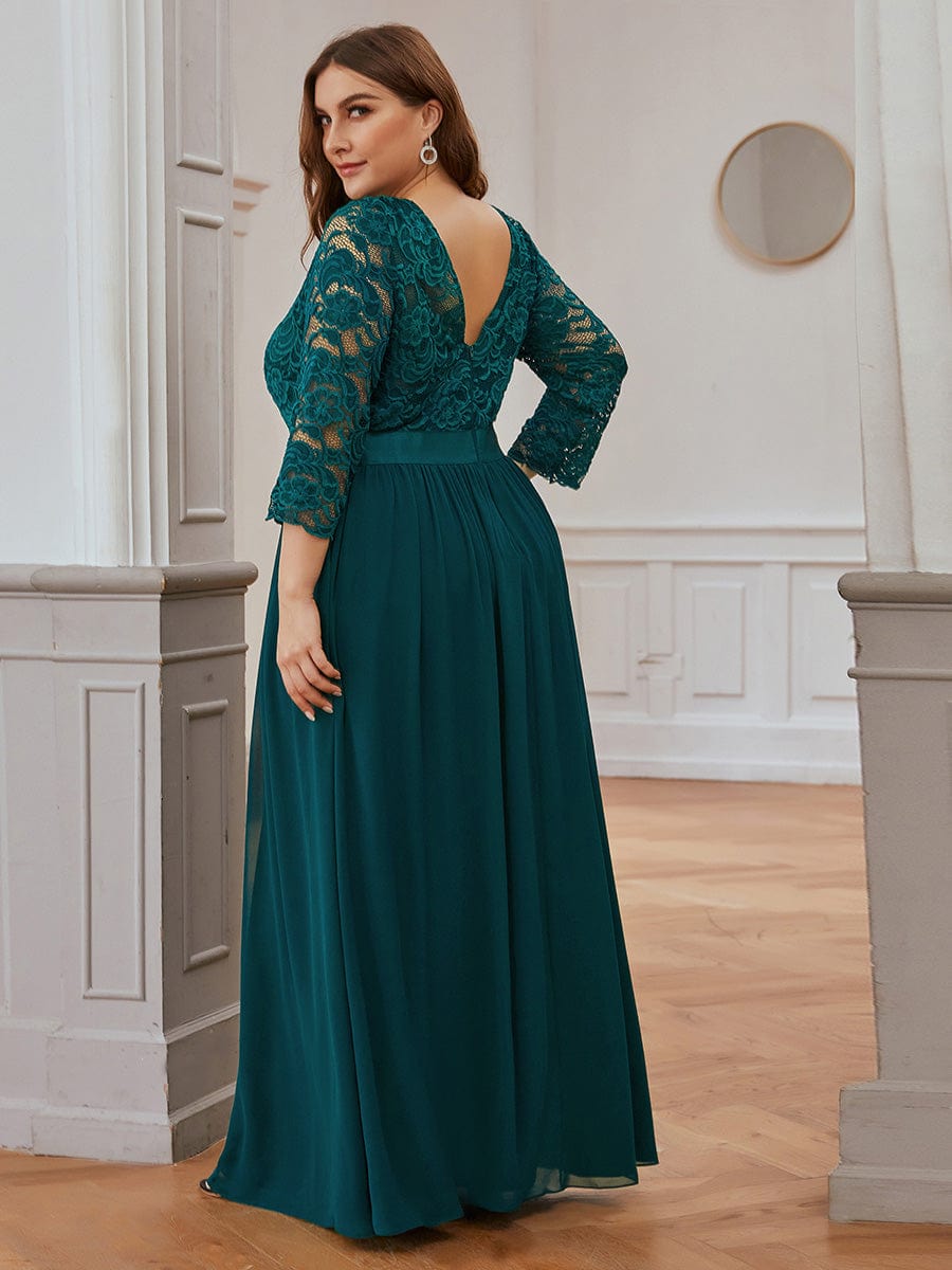 Plus Size See-Through Floor Length Lace Bridesmaid Dress With Half Sleeve