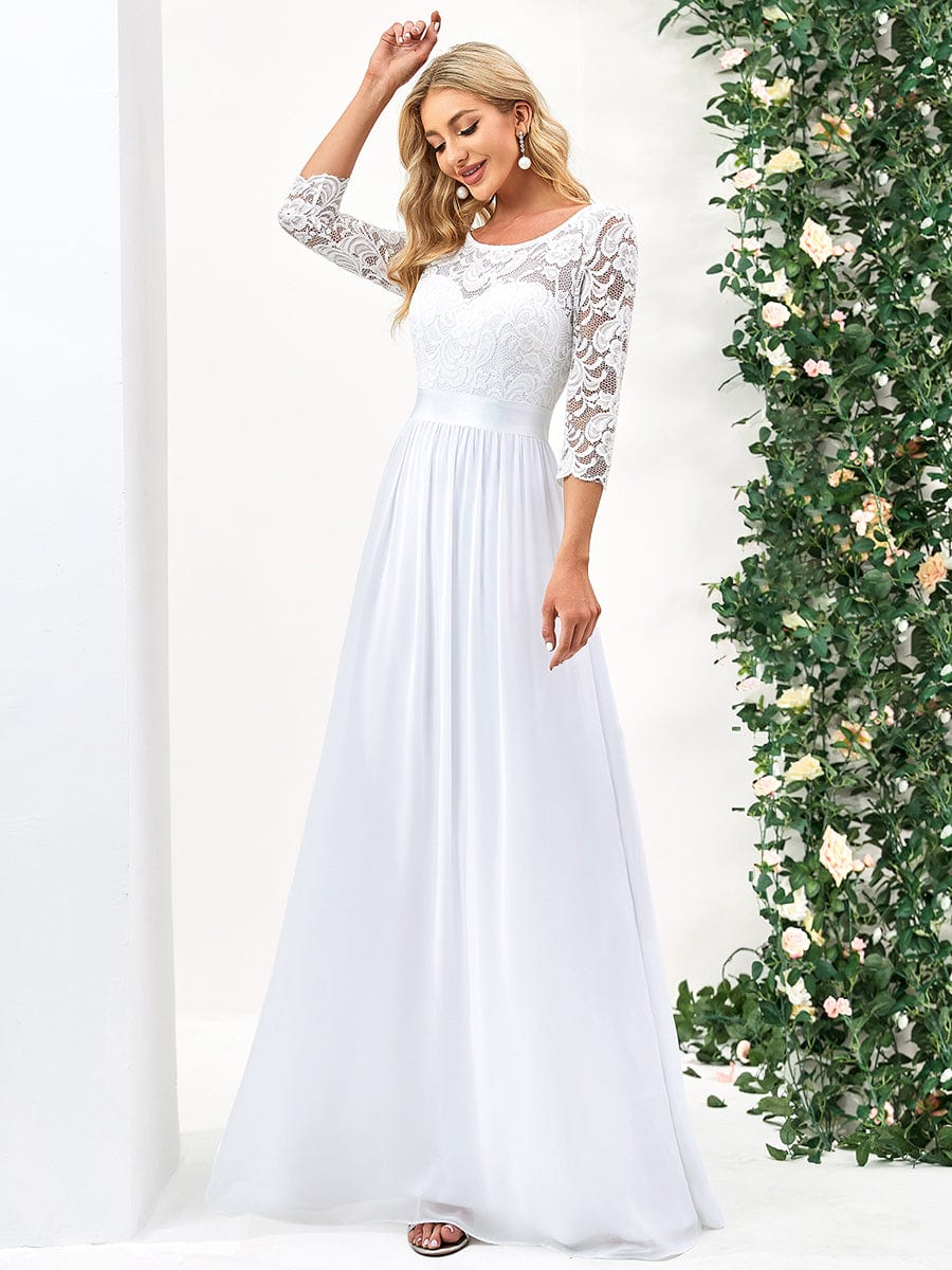 See-Through Floor Length Lace Bridesmaid Dress with Half Sleeve