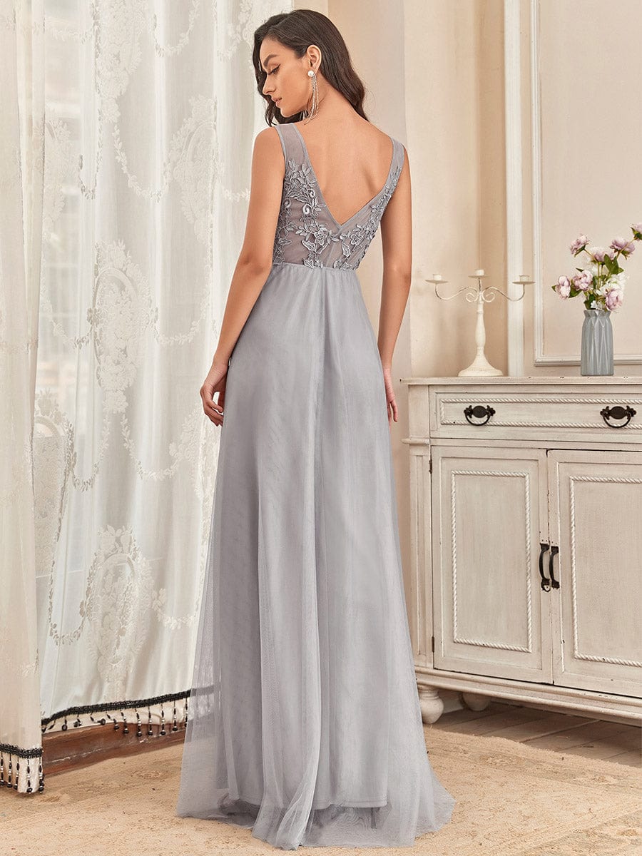 Custom Size Elegant Sleeveless Applique Flowy Tulle Evening Dress