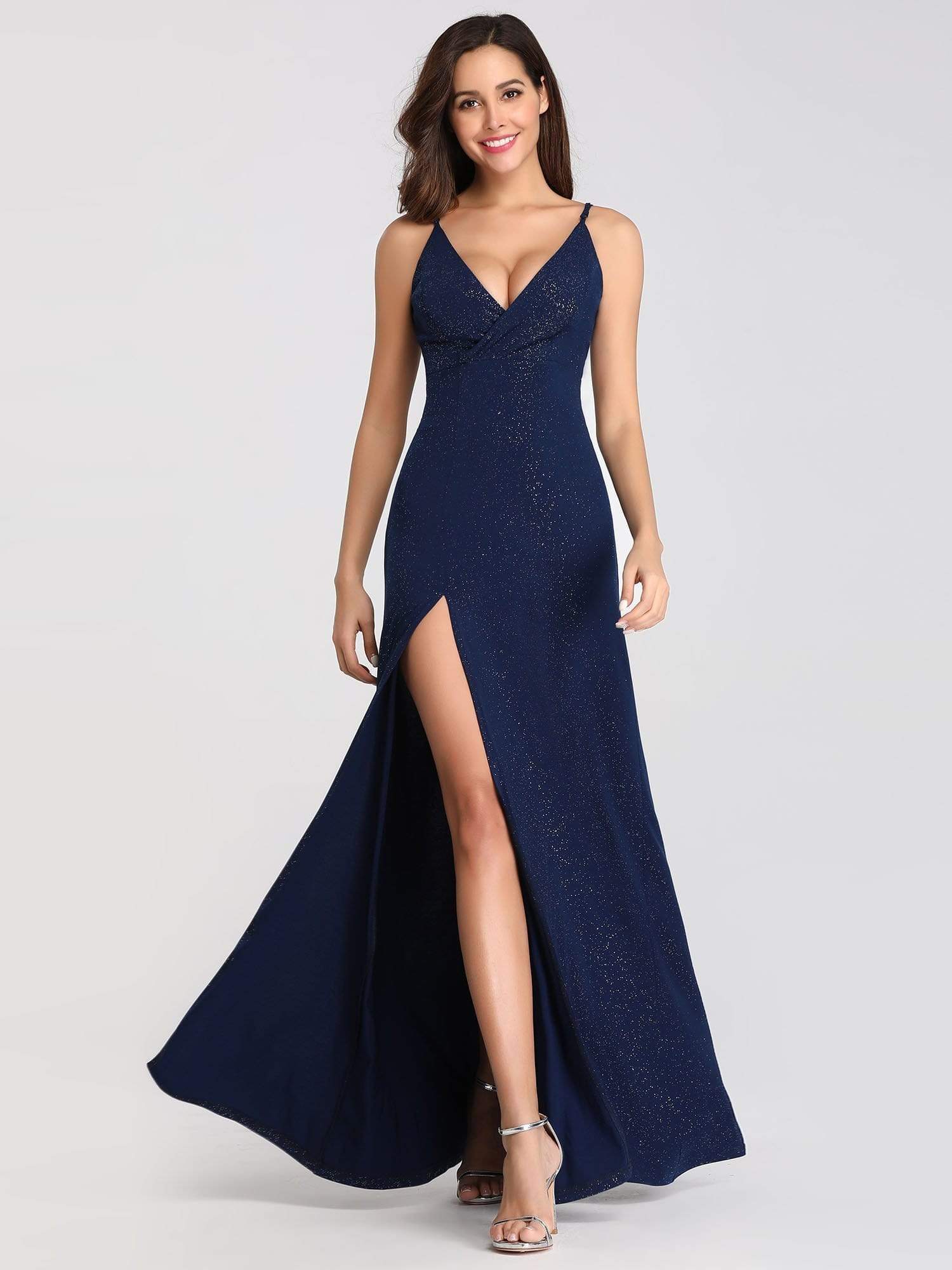 Вечернее платье синее длинное с разрезом