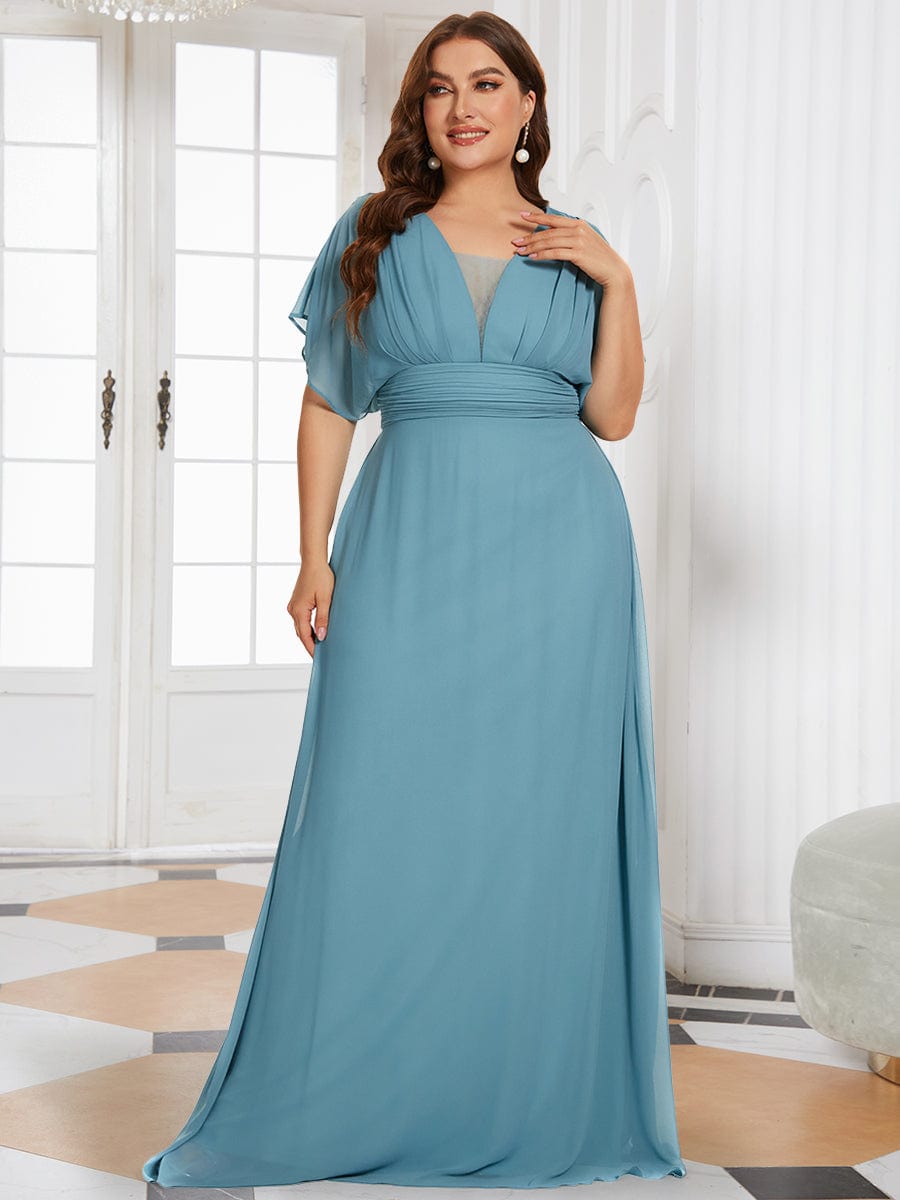 Plus Size V-neck A-Line Empire Waist Chiffon Evening Dress