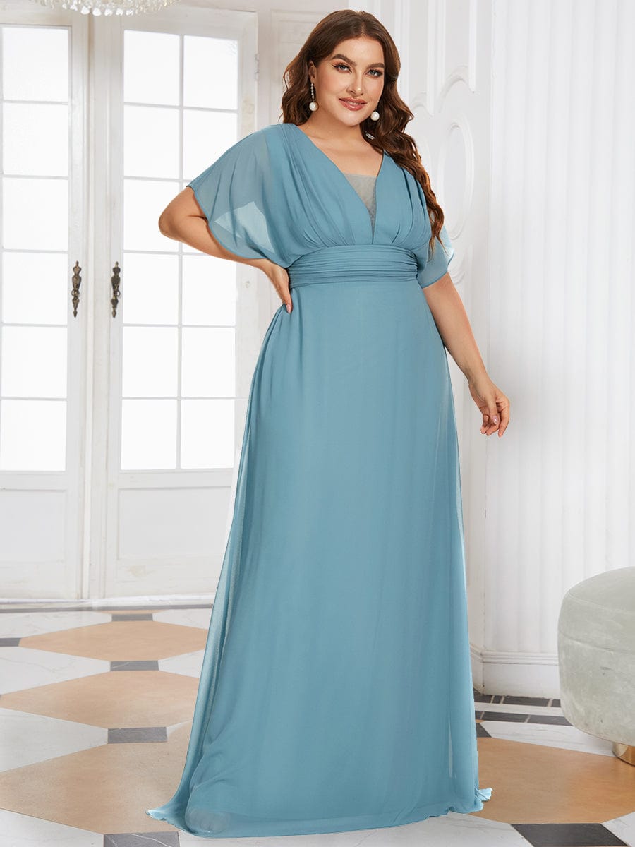 Plus Size V-neck A-Line Empire Waist Chiffon Evening Dress