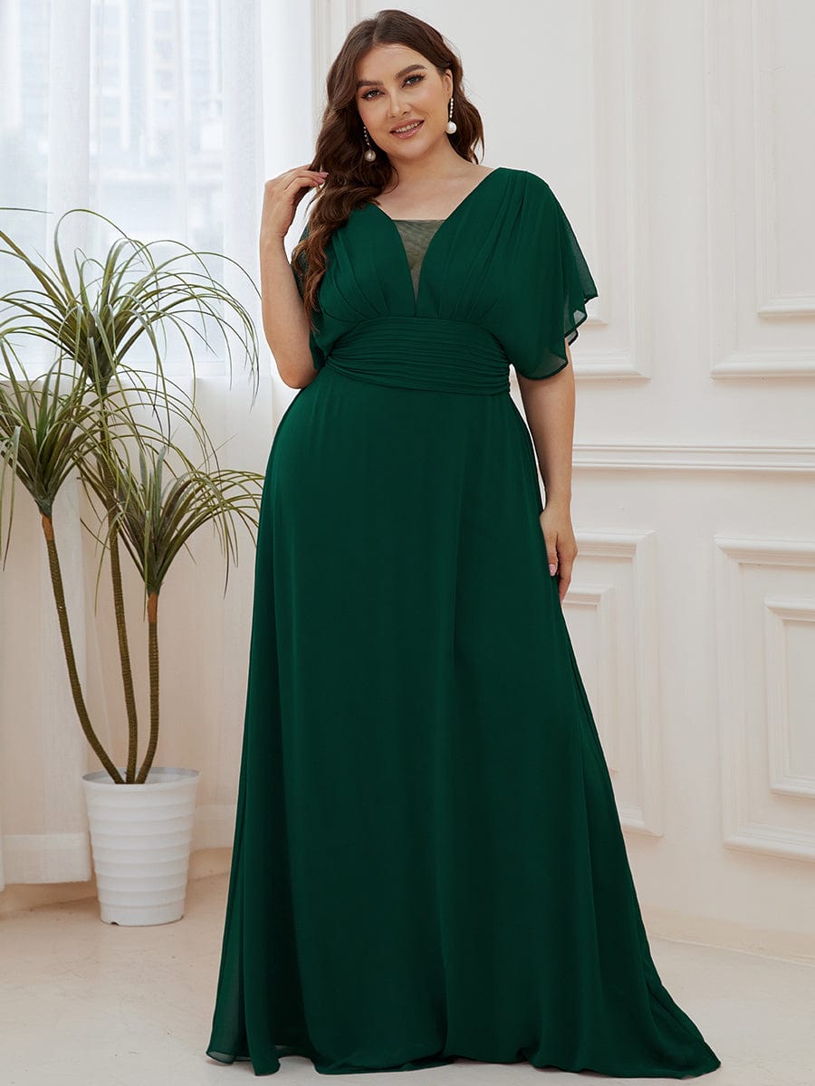 Sleeveless V-Neck Empire Waist High Slit Floor-Length Evening Dress