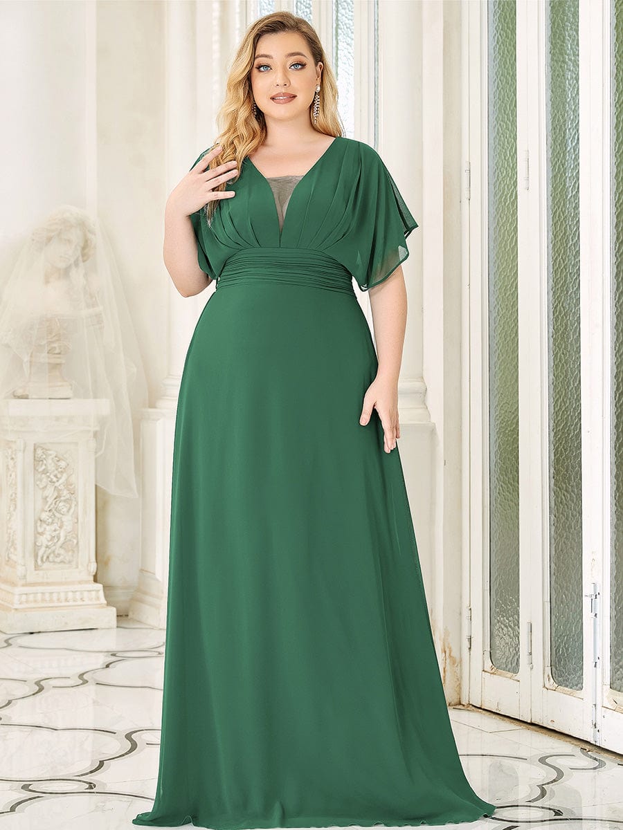 Plus Size V-neck A-Line Empire Waist Chiffon Evening Dress