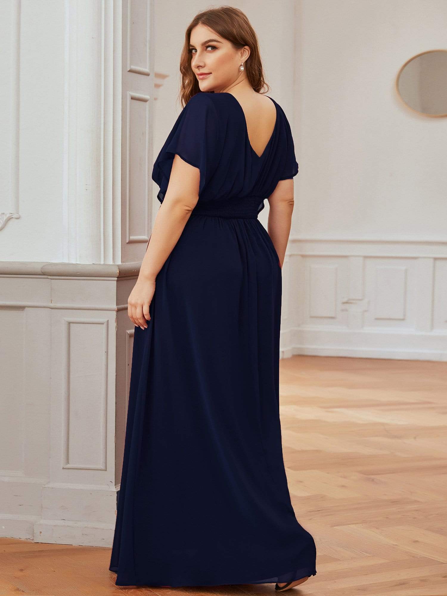 Plus Size V-neck A-Line Empire Waist Chiffon Evening Dress