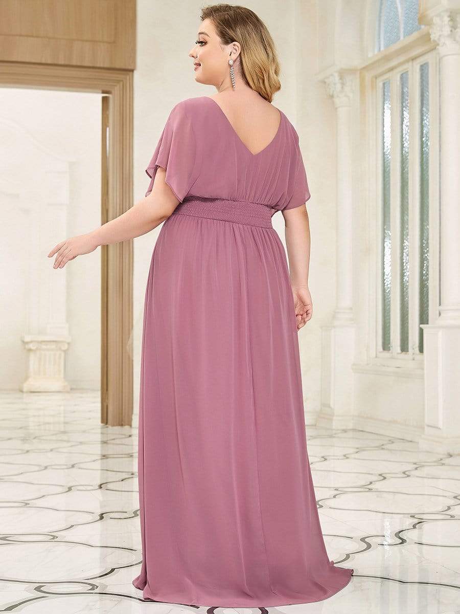 Plus Size V-neck A-Line Empire Waist Chiffon Evening Dress