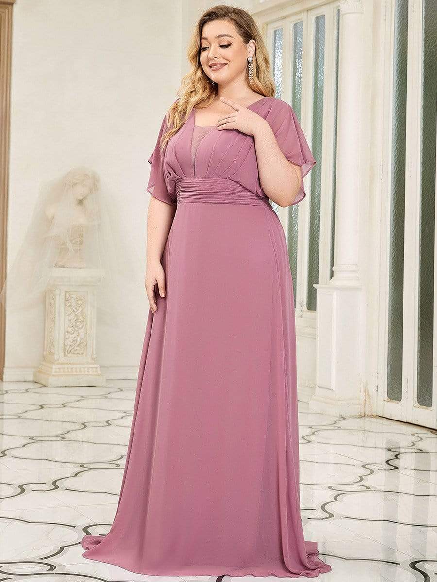 Plus Size V-neck A-Line Empire Waist Chiffon Evening Dress