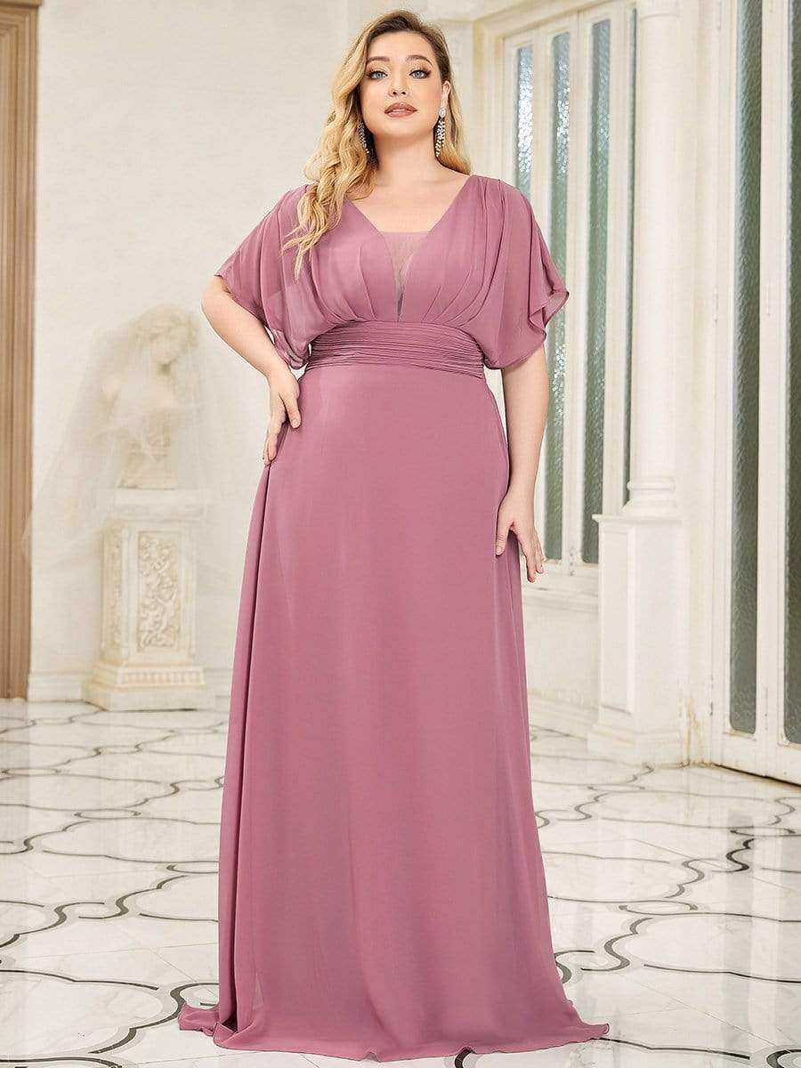 Plus Size V-neck A-Line Empire Waist Chiffon Evening Dress