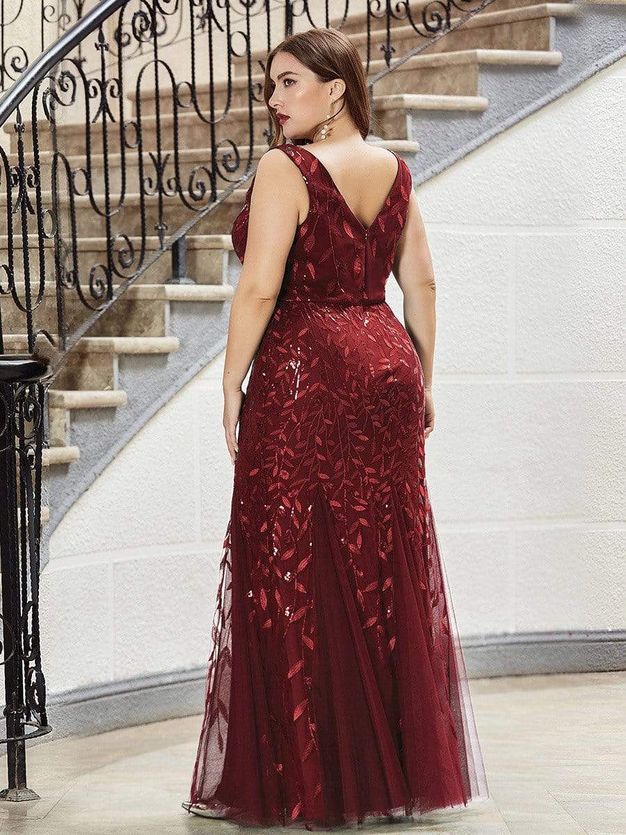 Custom Size Double V-Neck Fishtail Sequin Evening Dress