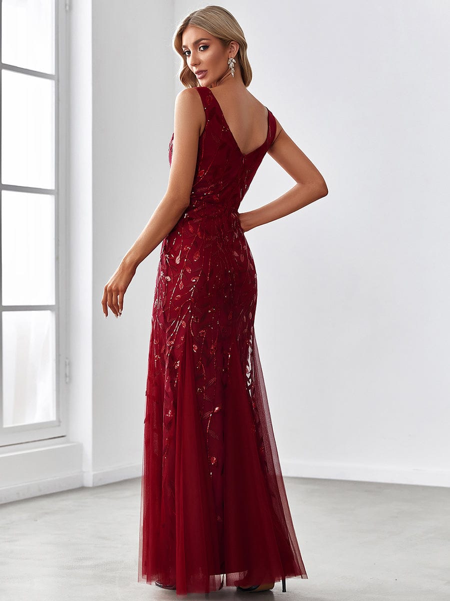 Custom Size Double V-Neck Fishtail Sequin Evening Dress