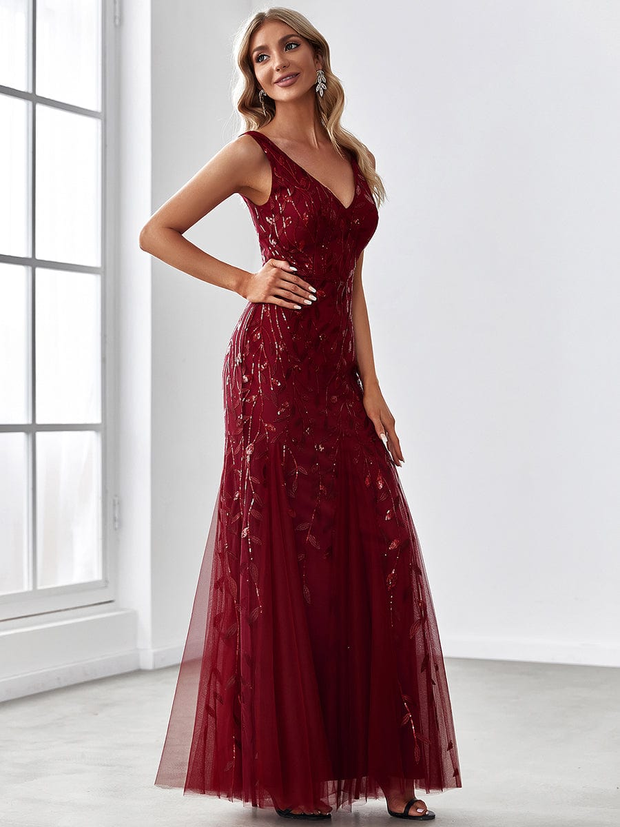 Custom Size Double V-Neck Fishtail Sequin Evening Dress