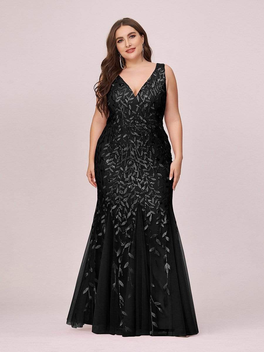 Custom Size Double V-Neck Fishtail Sequin Evening Dress