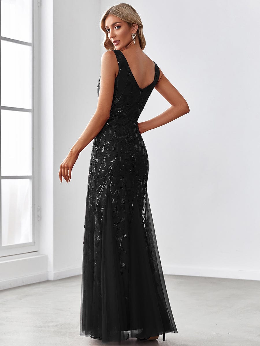 Sexy Double V-Neck Mermaid Sequin Evening Maxi Dress for Women