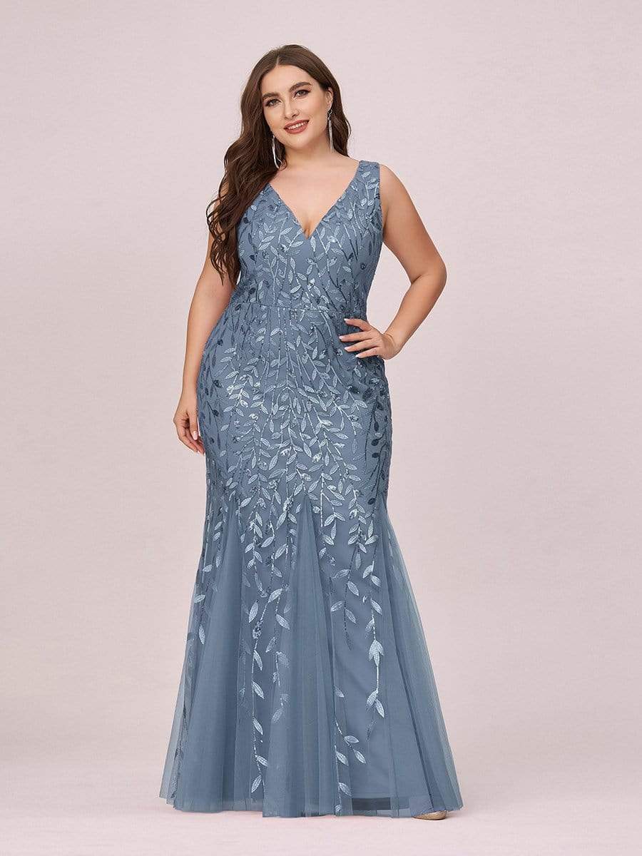 Custom Size Double V-Neck Fishtail Sequin Evening Dress