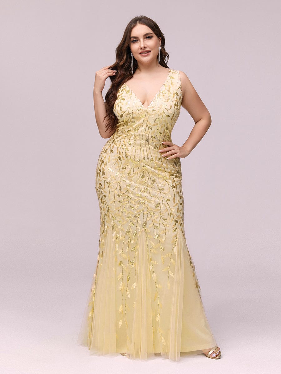 Custom Size Double V-Neck Fishtail Sequin Evening Dress