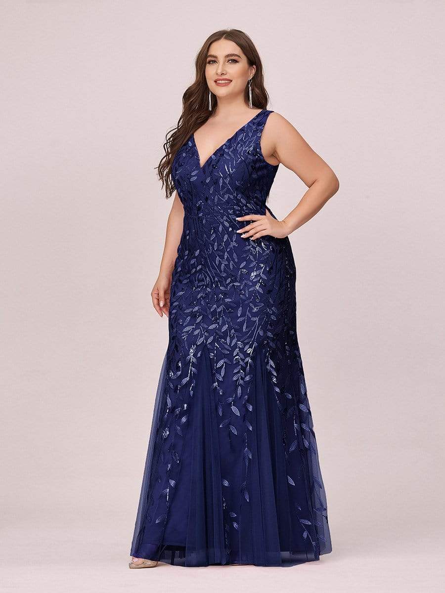 Custom Size Double V-Neck Fishtail Sequin Evening Dress