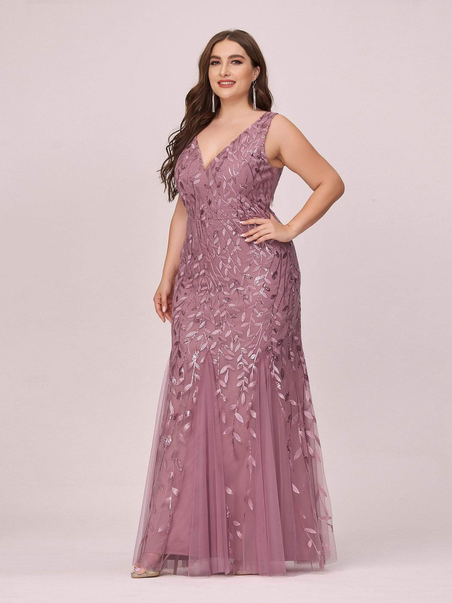 Custom Size Double V-Neck Fishtail Sequin Evening Dress