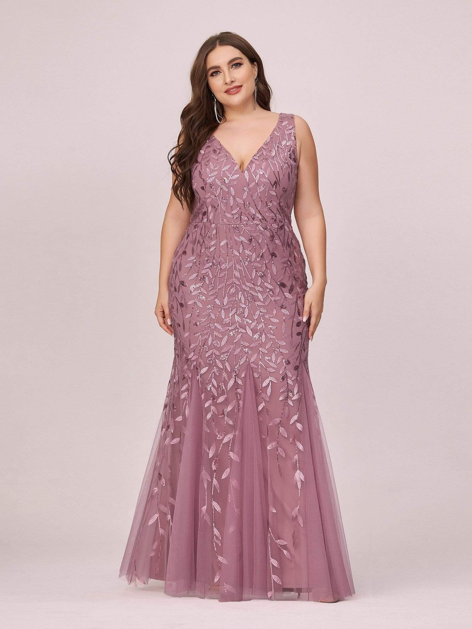 Custom Size Double V-Neck Fishtail Sequin Evening Dress