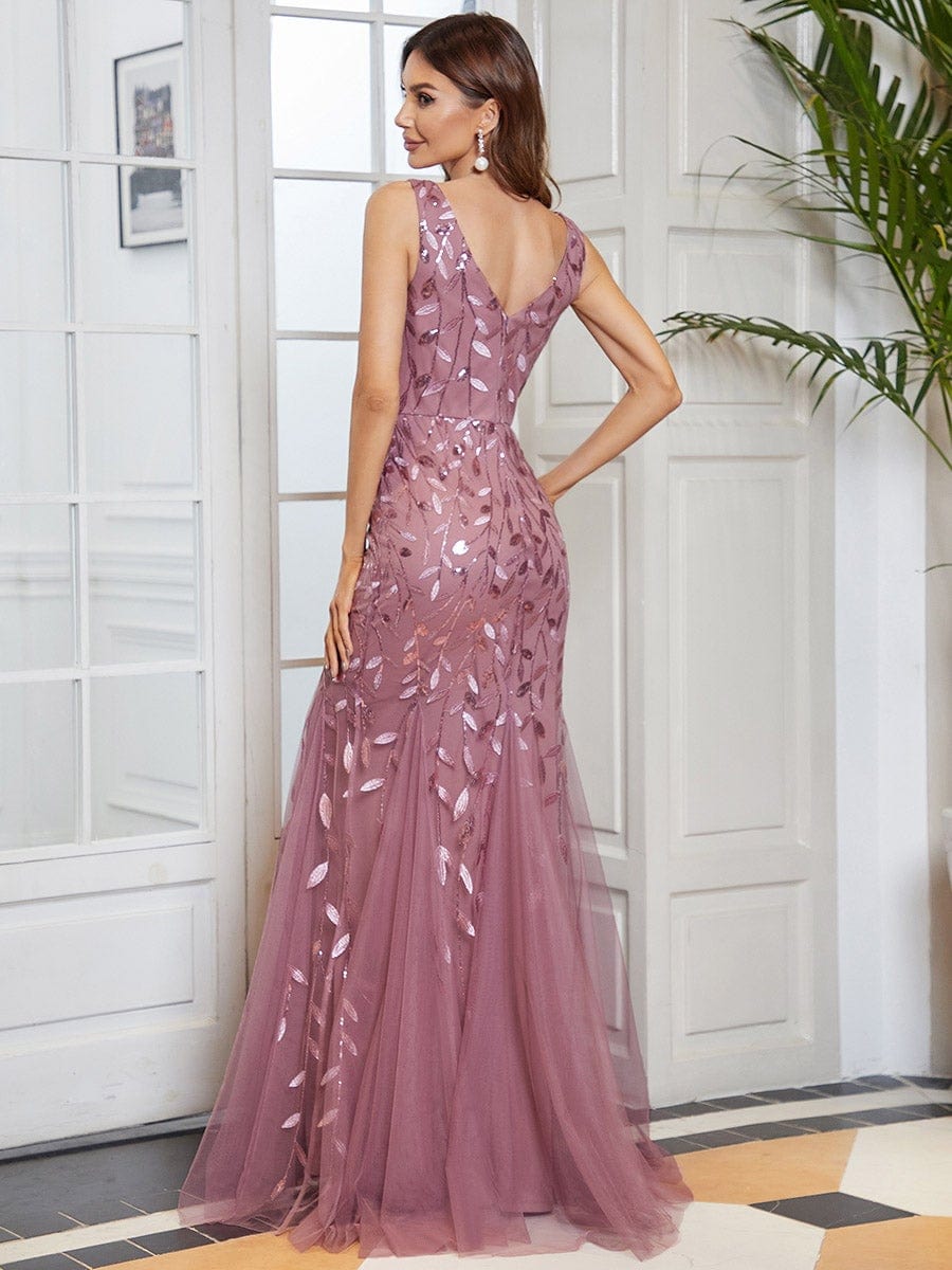 Custom Size Double V-Neck Fishtail Sequin Evening Dress