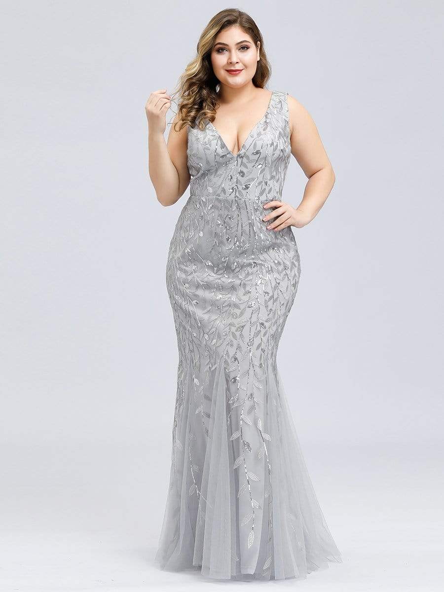 Custom Size Double V-Neck Fishtail Sequin Evening Dress