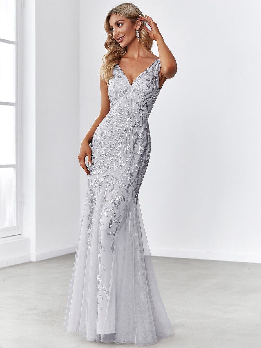 Custom Size Double V-Neck Fishtail Sequin Evening Dress