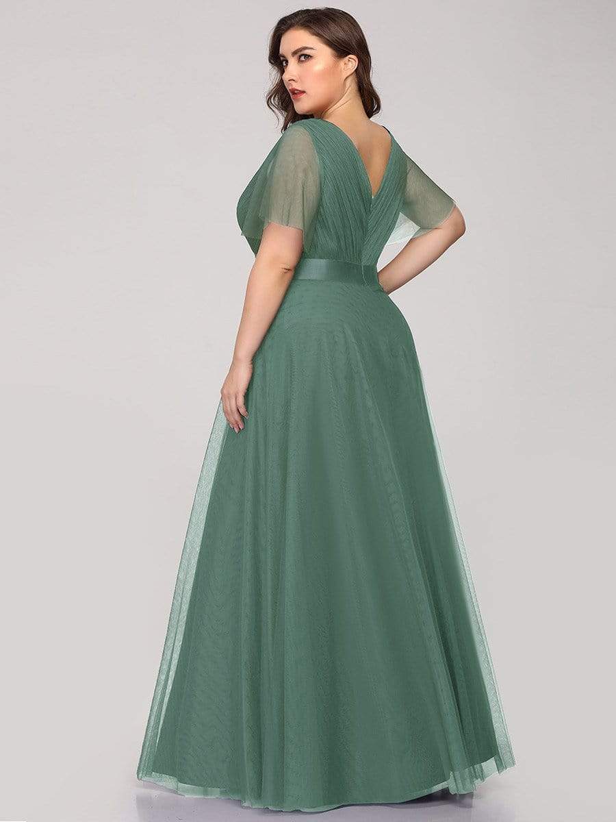 Women's Floor-Length Plus Size Bridesmaid Dress with Short Sleeve