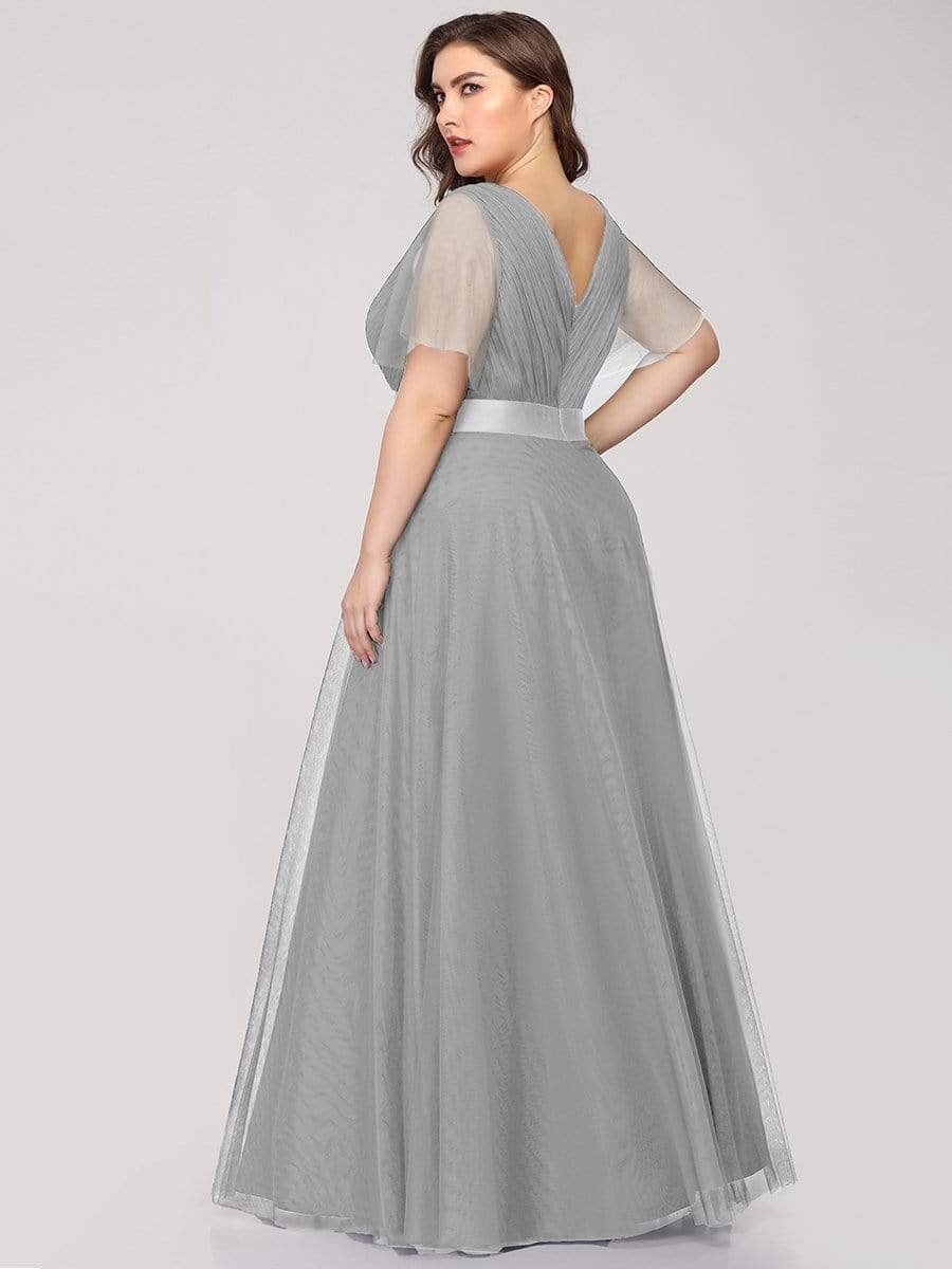 Women's Floor-Length Plus Size Bridesmaid Dress with Short Sleeve