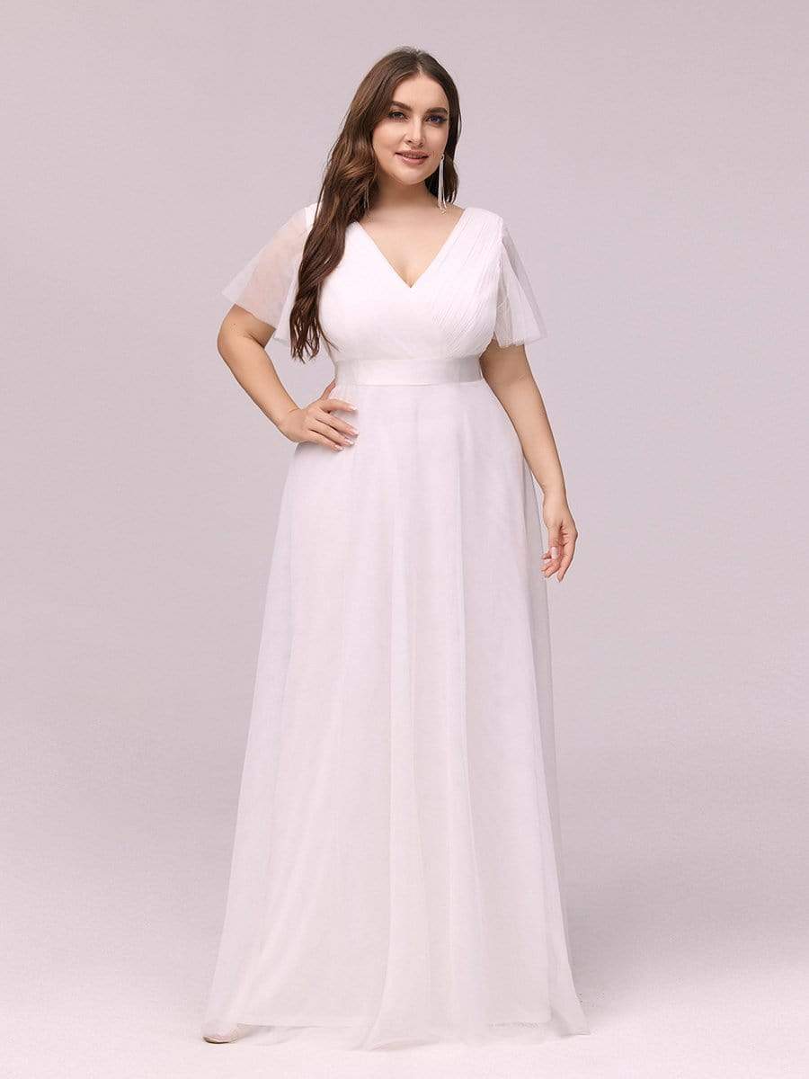 Women's Floor-Length Plus Size Bridesmaid Dress with Short Sleeve