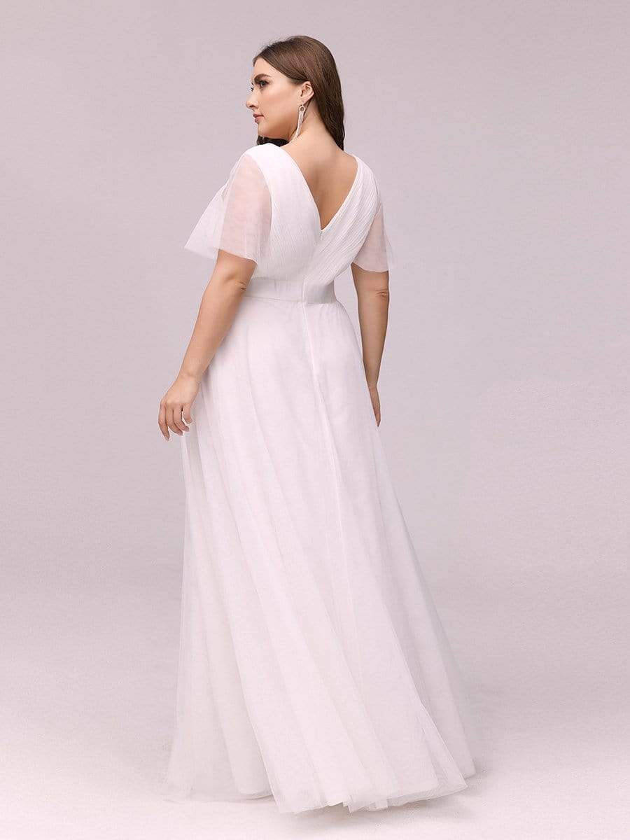 Women's Floor-Length Plus Size Bridesmaid Dress with Short Sleeve