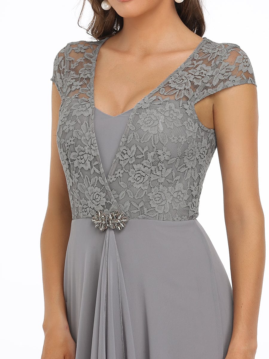 Women's Sweetheart Floral Lace Wedding Guest Dress with Cap Sleeve