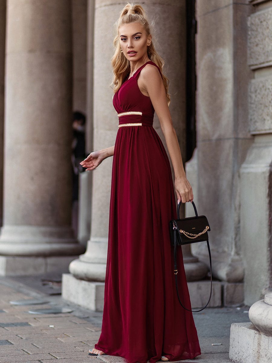 Custom Size Ruched V-neck Floor Length Elegant Bridesmaid Dress