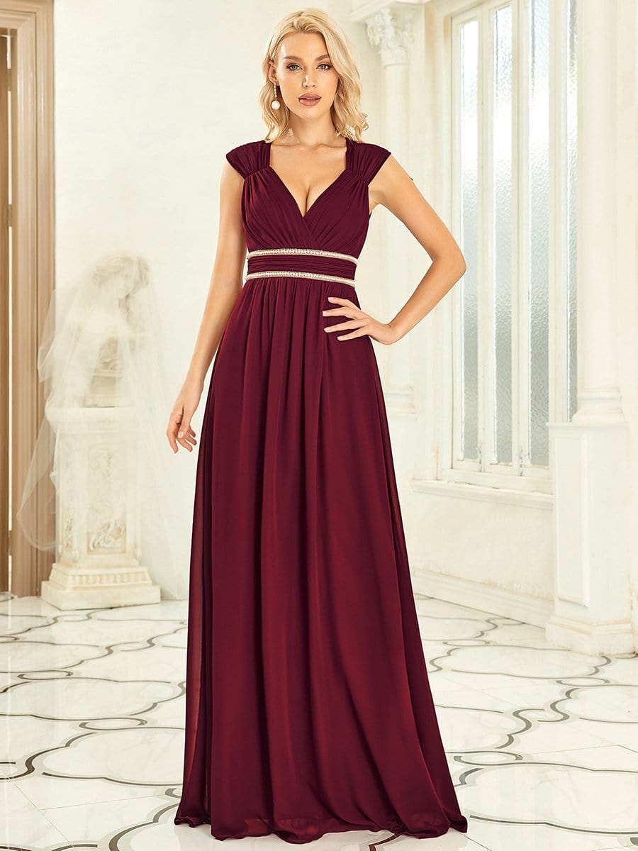 Ruched V-neck Floor Length Elegant Bridesmaid Dress