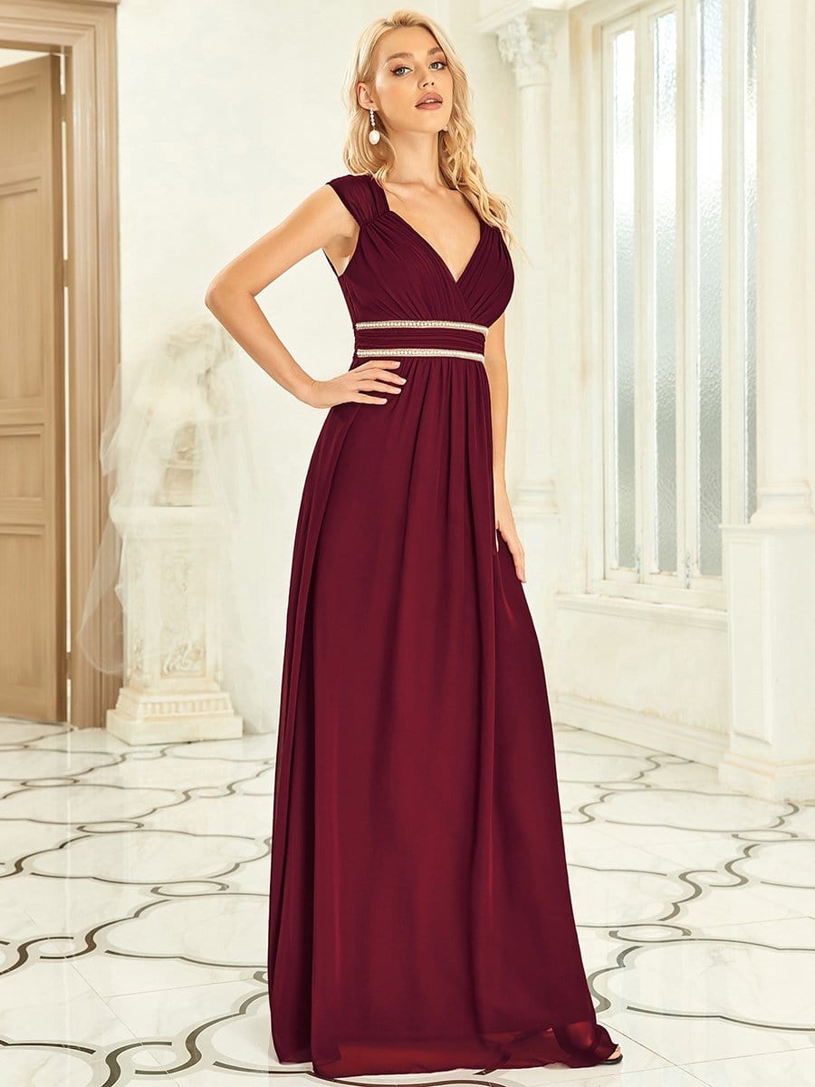 Ruched V-neck Floor Length Elegant Bridesmaid Dress