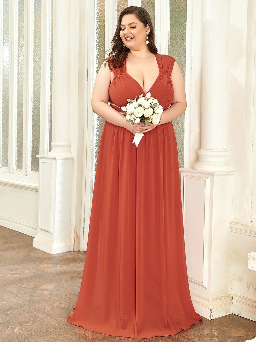 V-Neck Sleeveless Grecian Style Plus Size Evening Dresses