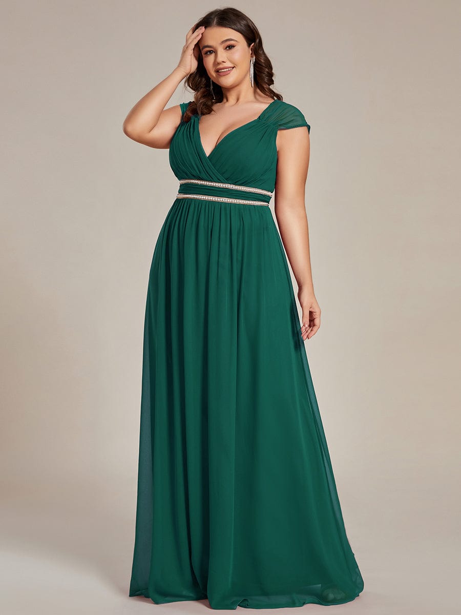 V-Neck Sleeveless Grecian Style Plus Size Evening Dresses