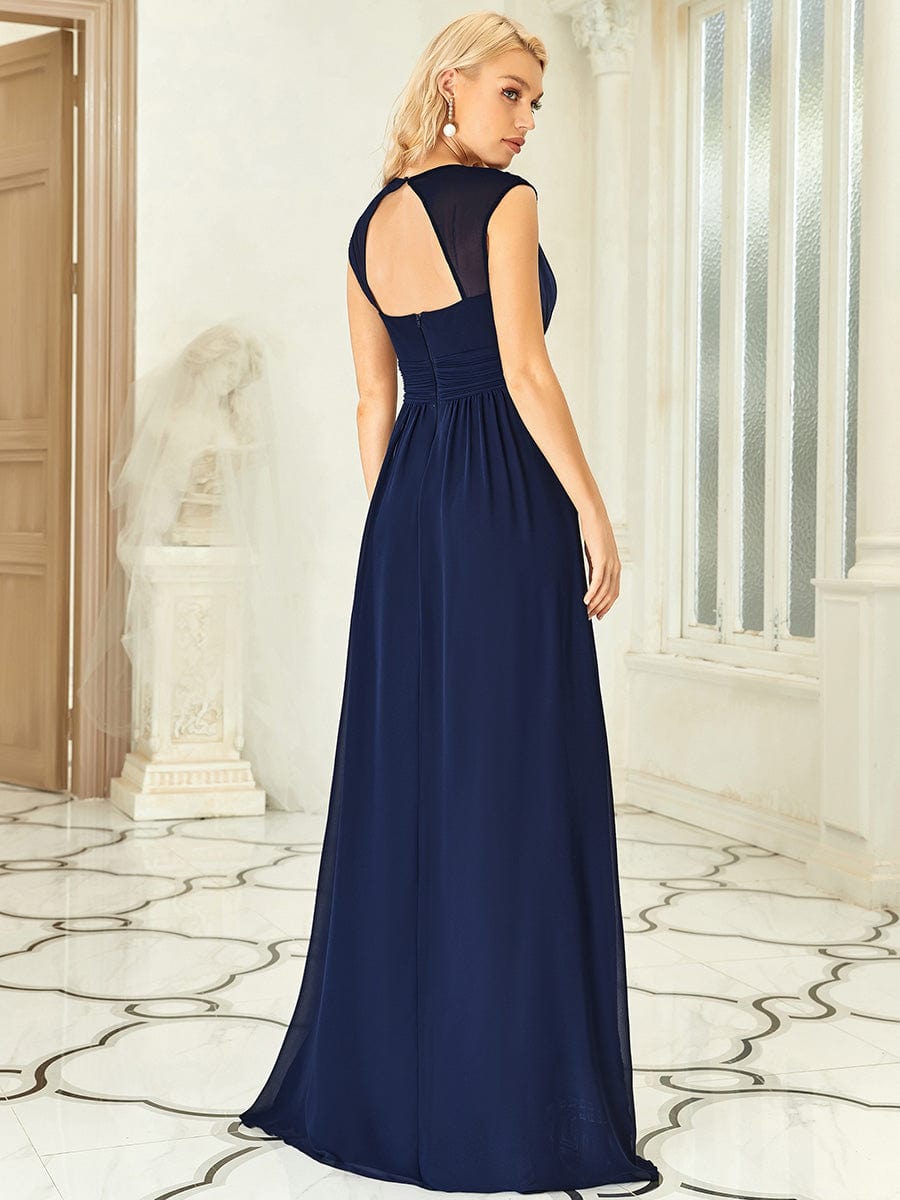 Custom Size Ruched V-neck Floor Length Elegant Bridesmaid Dress